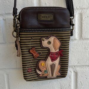 Chala Labrador Dog Olive Stripe Cellphone Crossbody Bag with Adjustable Strap
